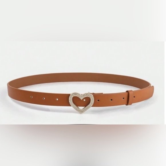 Brown Vegan Leather Heart Shape Buckle Belt - Picture 3 of 4